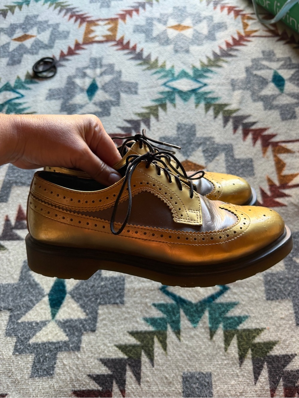 Dr. Martens Metallic Gold Wingtip Oxfords with Black Laces